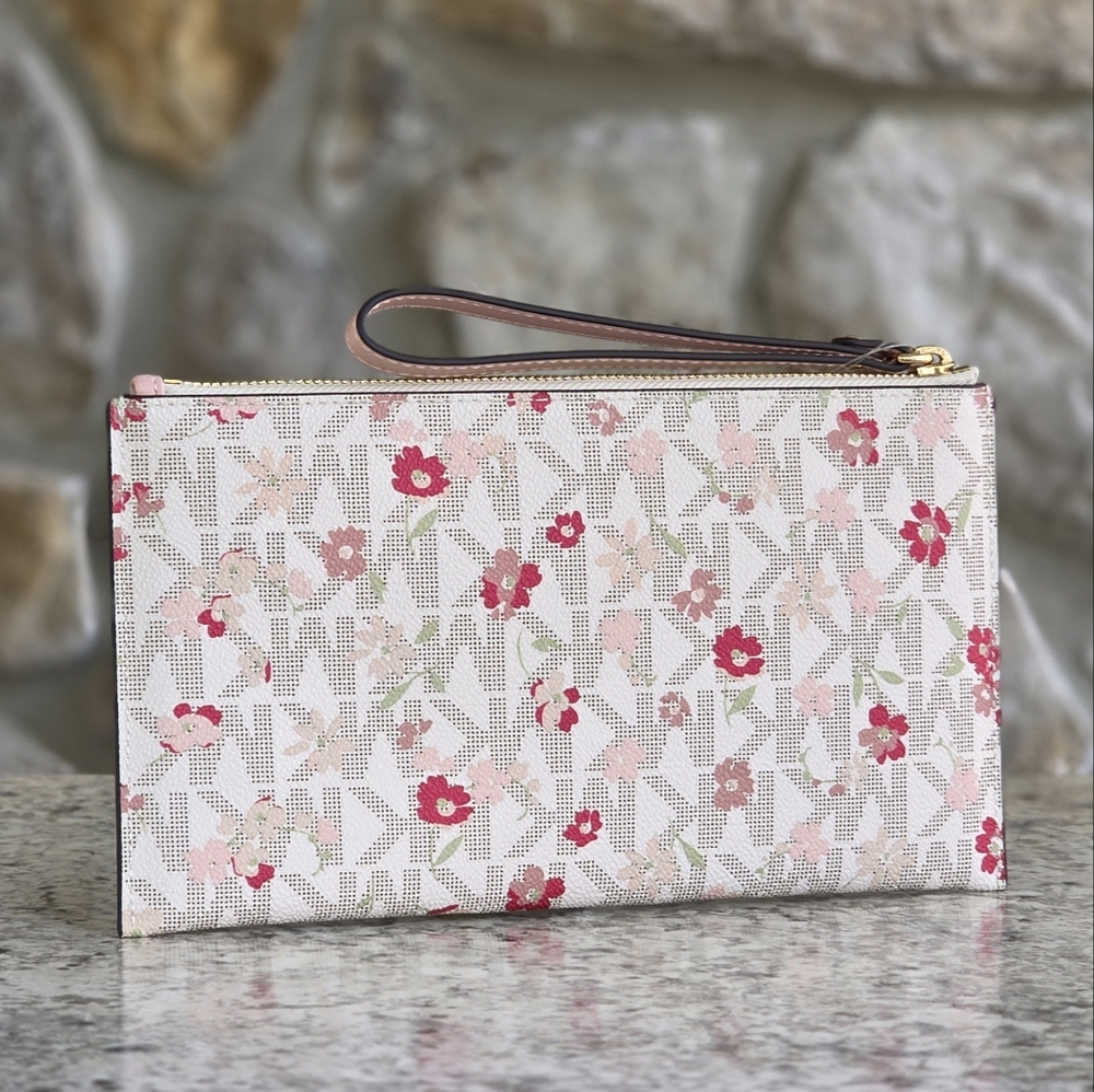 Michael Kors Jet Set Logo Large Floral Wristlet Clutch - Picture 2 of 5